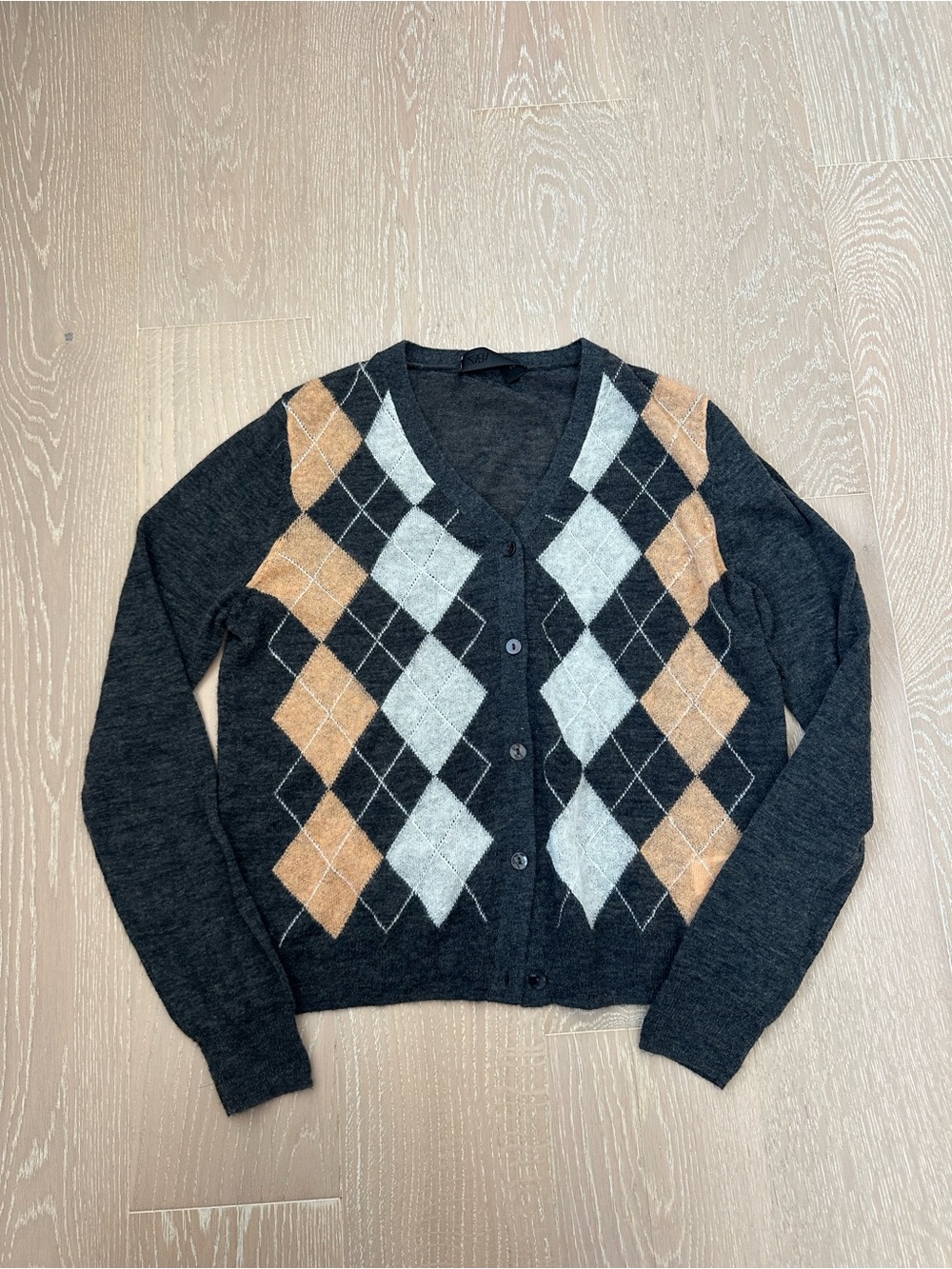Zara Charcoal Argyle Button-Front Sweater Cardigan (S)